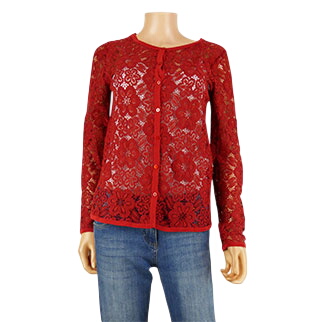 Gilet bordeaux imprimé dentelle - femme - Un Jour Ailleurs - taille 1 Très bon état -  reconditionné disponible sur Label Emmaüs